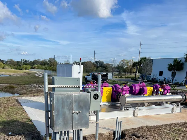 Control enclosures and conduit feeding a municipal booster pump station